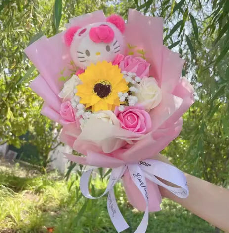 Sweet Doll and Flower Gift Arrangement