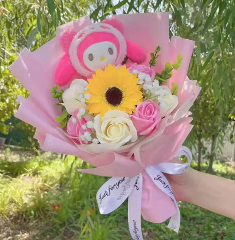 Sweet Doll and Flower Gift Arrangement