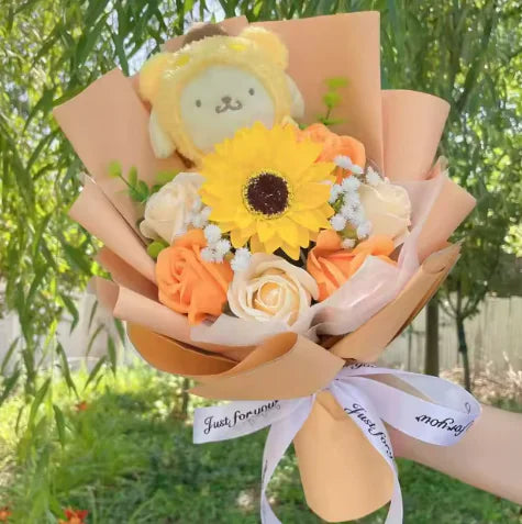 Sweet Doll and Flower Gift Arrangement