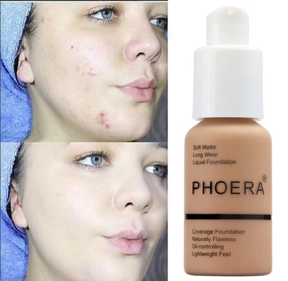 PHOERA 2-Pack Matte Foundation - Porcelain & Nude, 24HR Oil Control