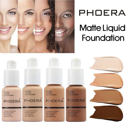 PHOERA 2-Pack Matte Foundation - Porcelain & Nude, 24HR Oil Control