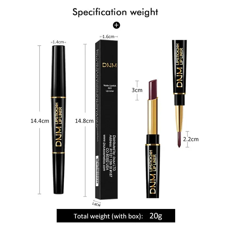 Double Ended Matte Lipstick & Liner – Waterproof Dark Red