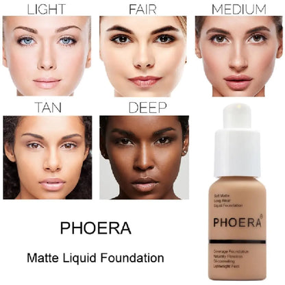 PHOERA 2-Pack Matte Foundation - Porcelain & Nude, 24HR Oil Control