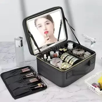 Travel Makeup Bag with Full-Screen Mirror