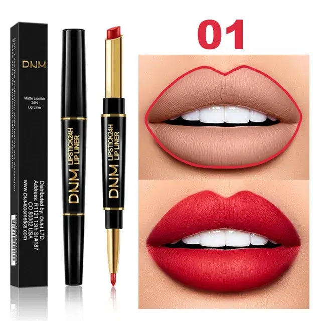 Double Ended Matte Lipstick & Liner – Waterproof Dark Red