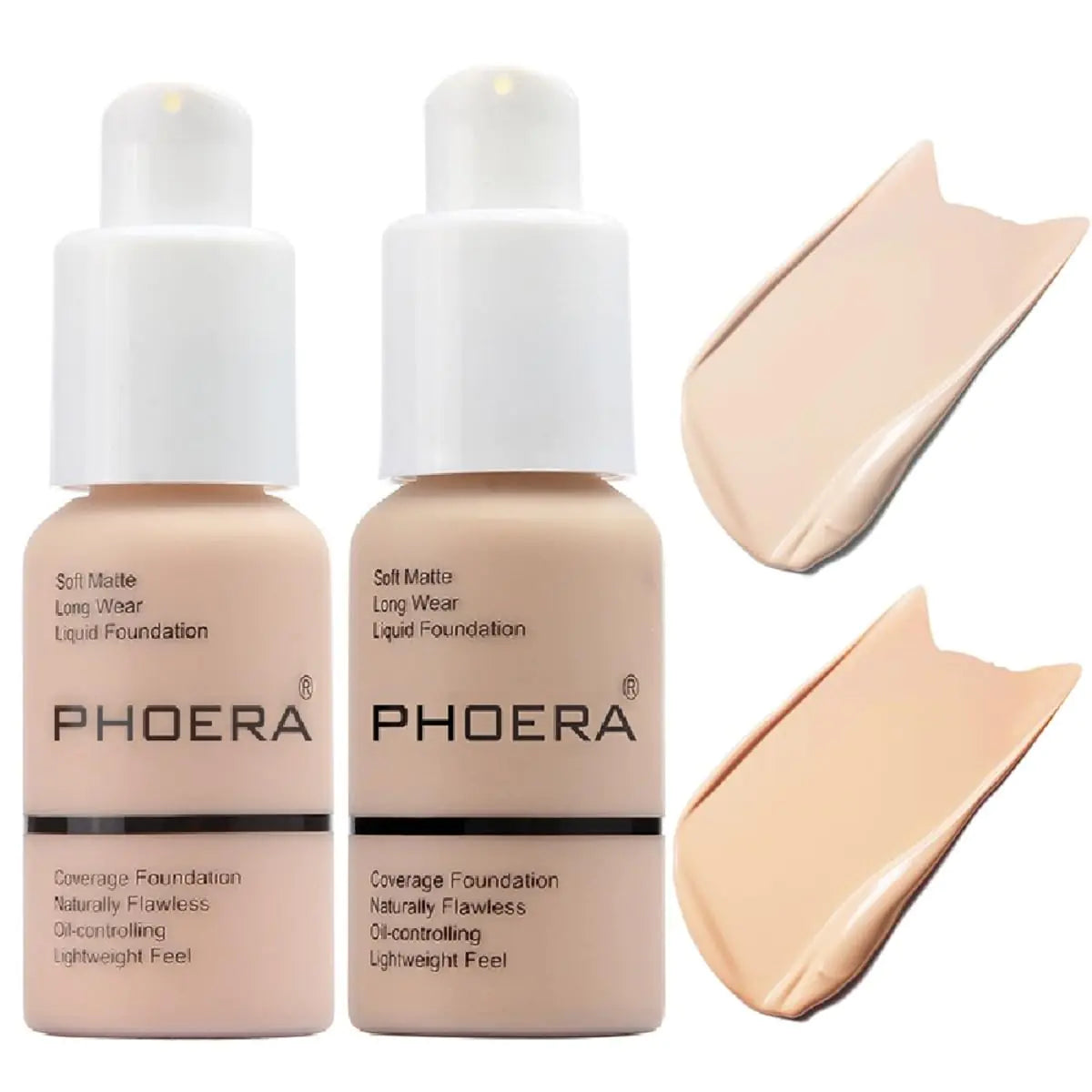 PHOERA 2-Pack Matte Foundation - Porcelain & Nude, 24HR Oil Control