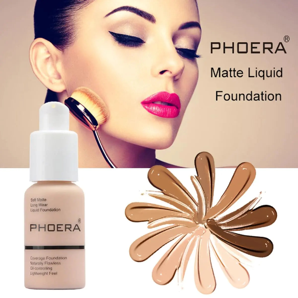 PHOERA 2-Pack Matte Foundation - Porcelain & Nude, 24HR Oil Control